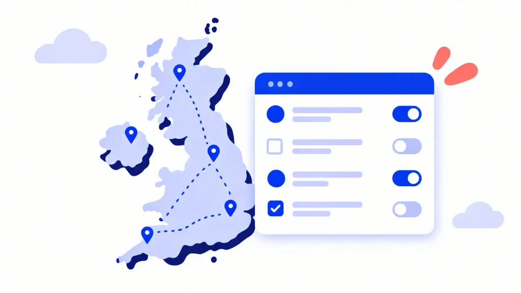 Stylized view of the UK and Sirelo Saas