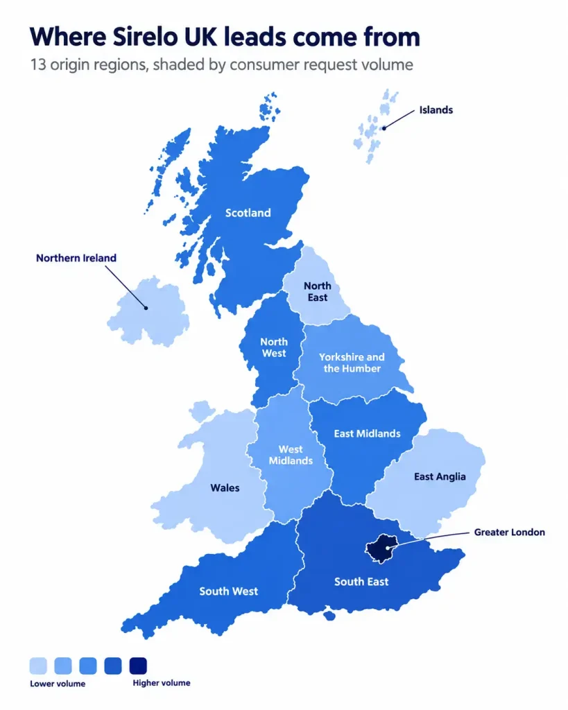 Map of UK domestic leads provenance 